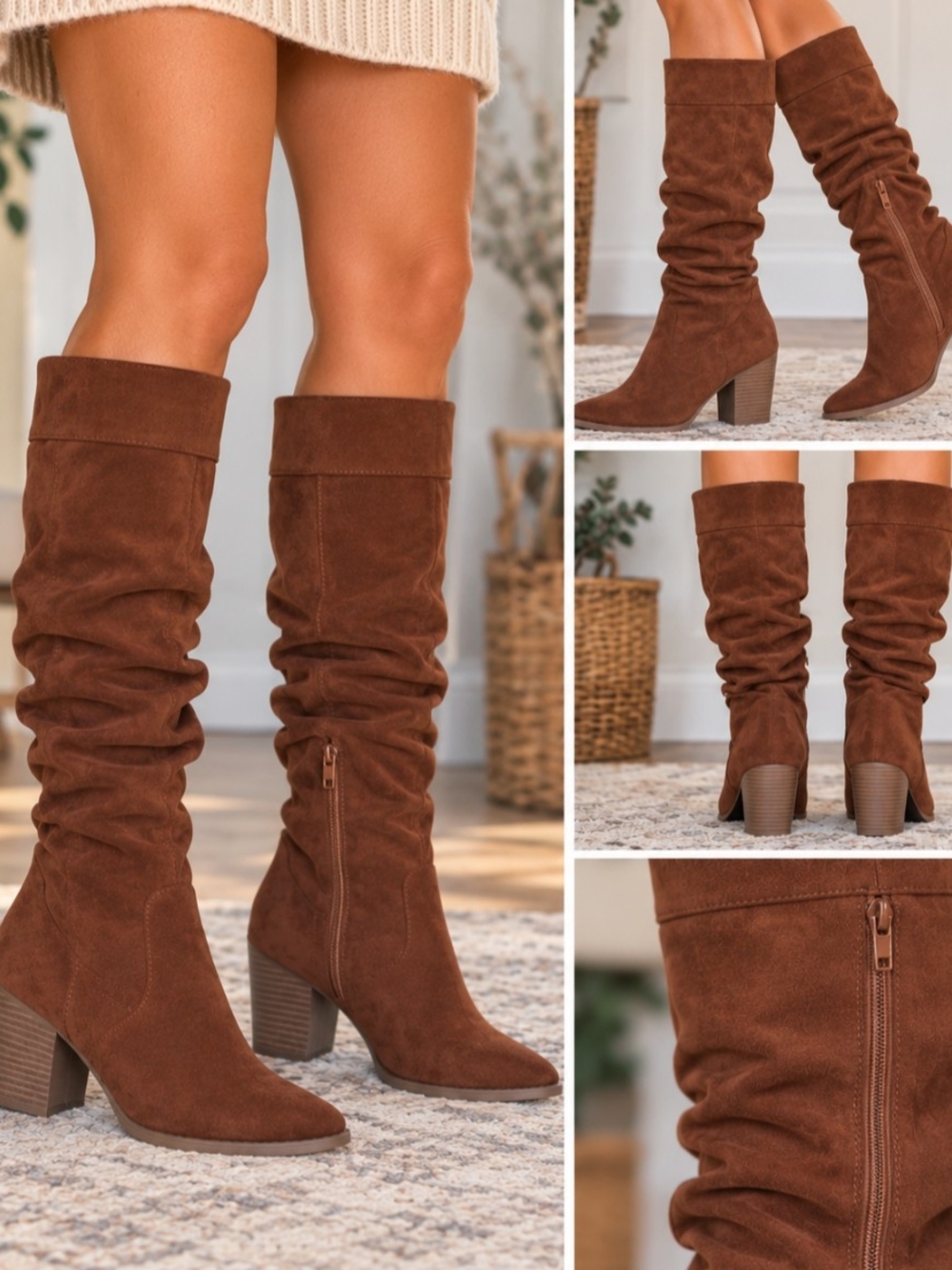 Time and Tru Women's Brown Suede Slouch Knee Boots - Classic Fall Style